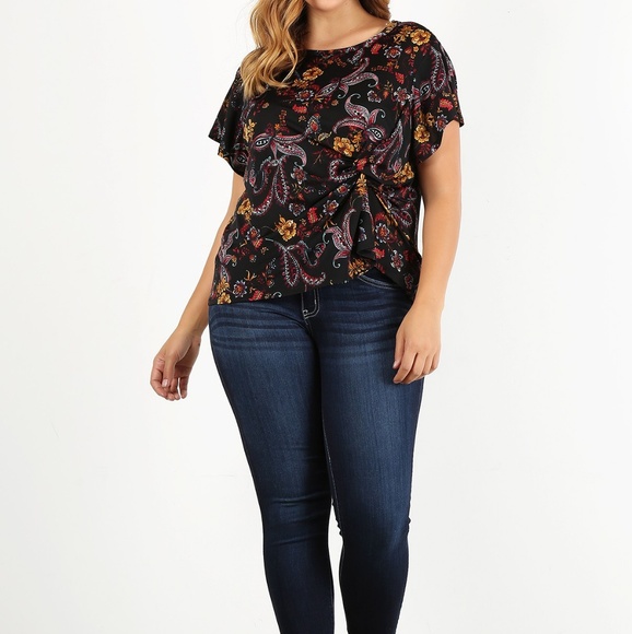 Black Paisley Knotted Blouse - Picture 2 of 3